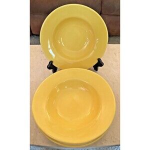 Pottery Barn 4 SAUSALITO Mustard Yellow 10” Soup Pasta Ceramic Bowls Cottagecore